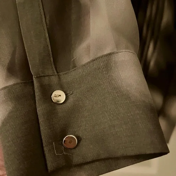 Calvin Klein Silky Top with Sheer Sleeves, Ruffles, Metal Buttons - so elegant! - Picture 4 of 8